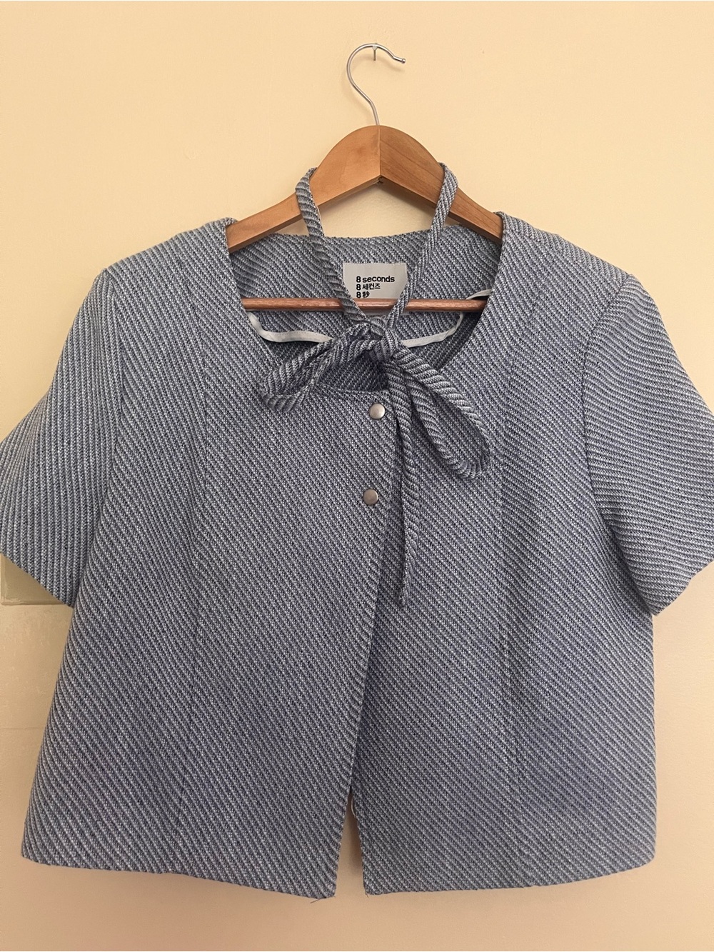 8 Seconds Blue Textured Tie-Neck Short Sleeve Tunic Top